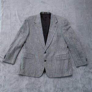 Vintage Robert Stock Blazer Mens 46R Black Herringbone Sport Coat Business City